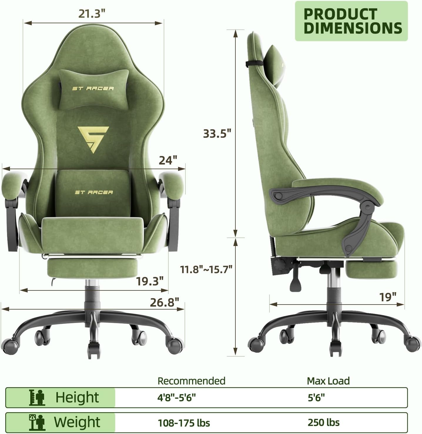 Gaming Chair Racing for Adult, - Massage recension och pris